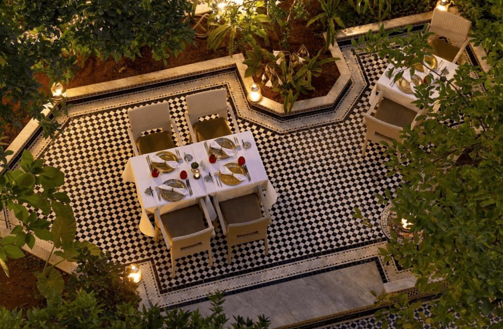 Courtyard dining at one of the best luxury boutique hotels in Fes