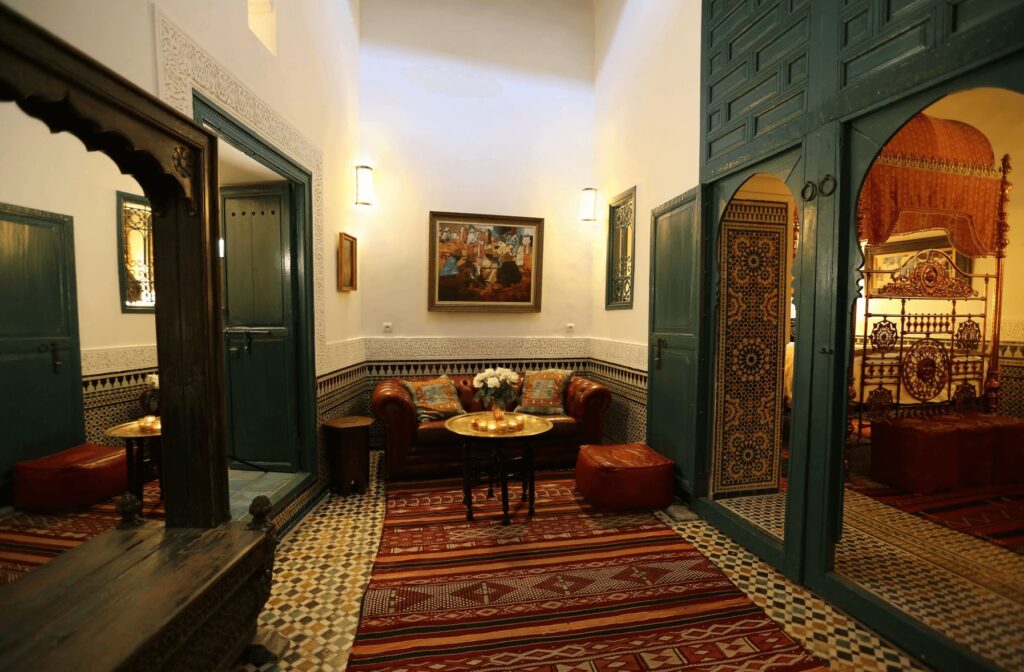 A traditionally designed suite at a boutique riad in Marrakech