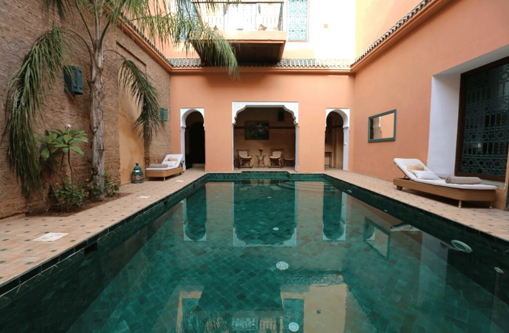 The inviting swimming pool at Palais Riad Lamrani, one of the best luxury riads in Marrakech with a pool