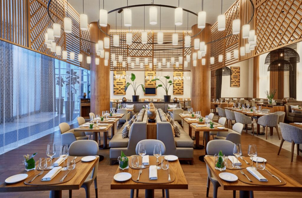 A contemporary dining space at the Rabat Marriott Hotel