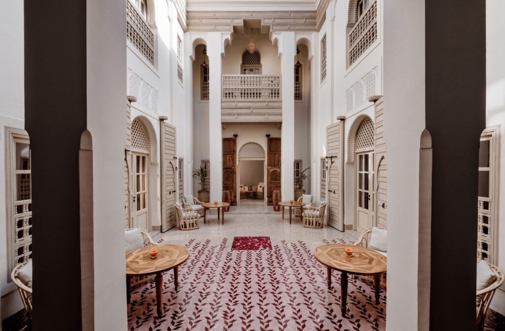 The interior courtyard of one of the best luxury boutique riads in Marrakech