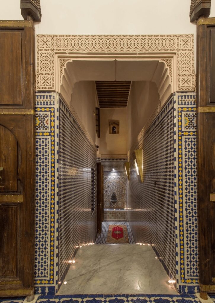 One of the beautifully tiled hallways at Riad Al Makan in Fes