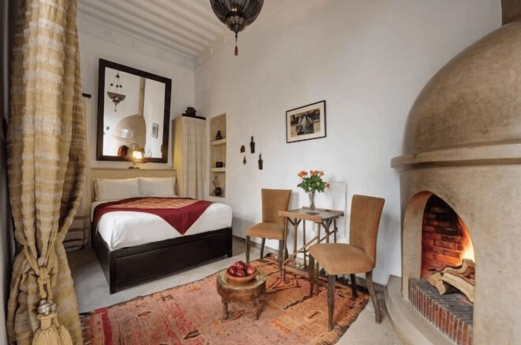 One of the fireplace suites at Riad Azzar in Marrakech