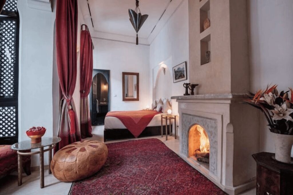 One of the fireplace suites at Riad Azzar in Marrakech, Morocco