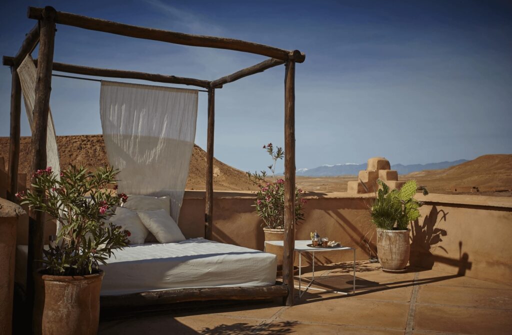 A sun lounger on the rooftop terrace of Riad Caravane - one of the best hotels in Ait Benhaddou