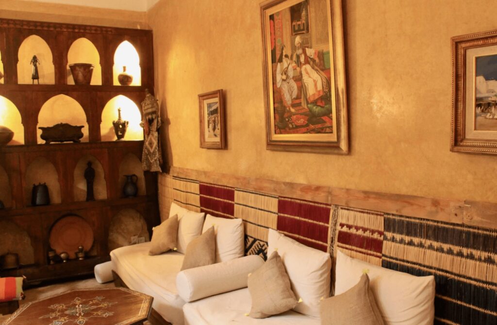 Moroccan artefacts decorate a lounge at Riad Dama & Spa in Marrakech
