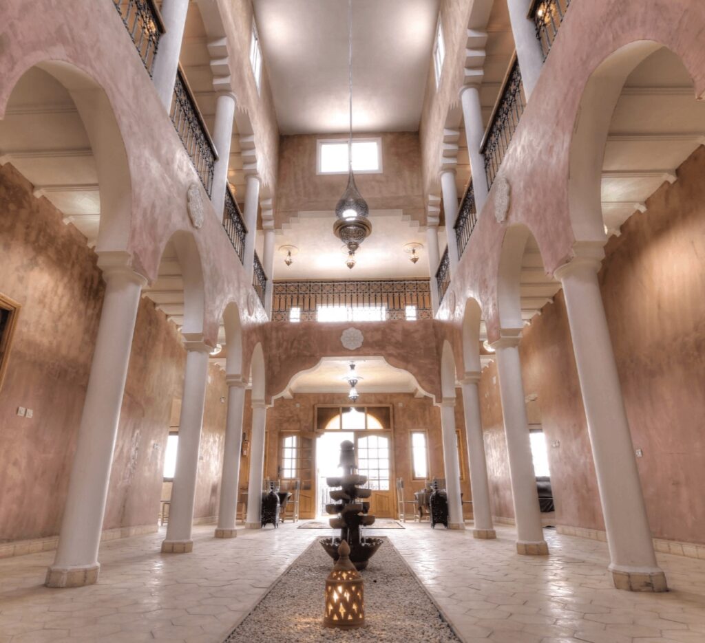 The impressive central patio of Riad Dar Bab Todra, one of the best hotels in Todra Gorge