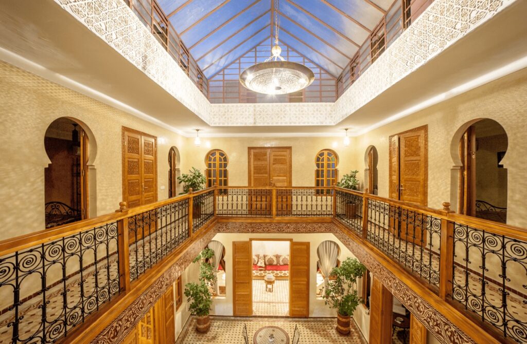 The beautifully decorated central courtyard of Riad Dar Saidi in Rabat