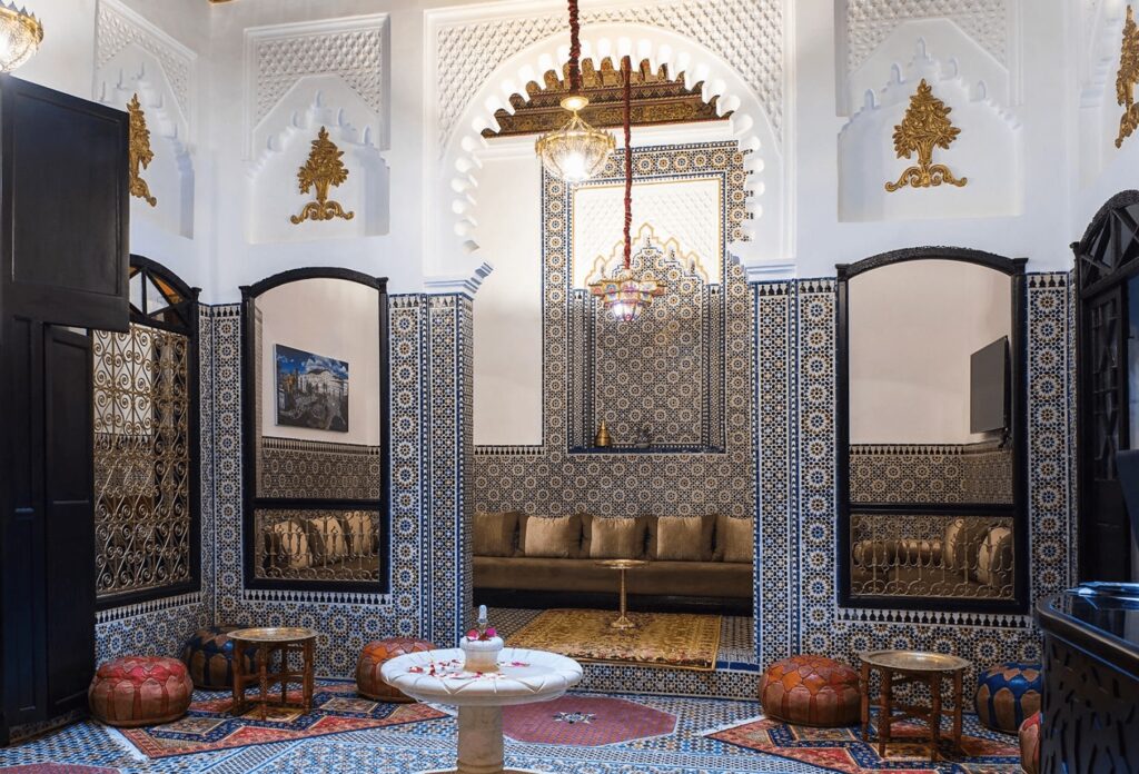 A beautifully tiled courtyard at one of the best riads in Tetouan, Morocco