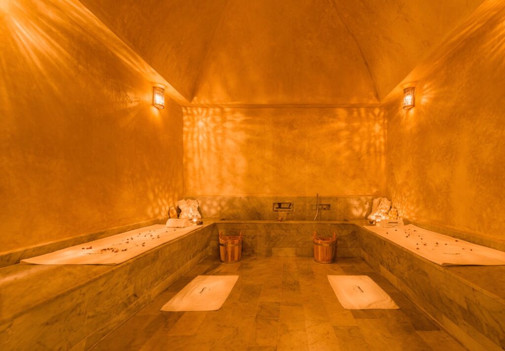 The hammam at Riad Fes set up for a couple treatment 