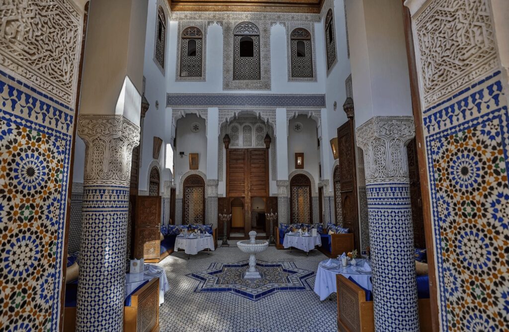 Traditional Moroccan architectural details feature through Riad Fes Ziyat & Spa, one of the best riads in Fes