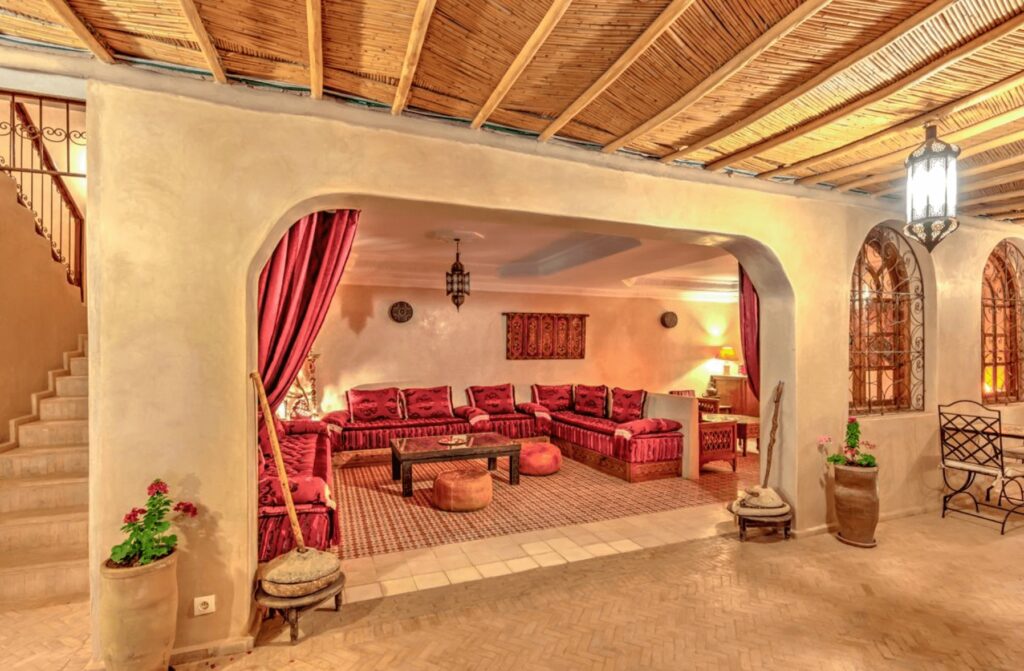 An inviting lounge at Riad Janoub - one of the best places to stay in Tiznit