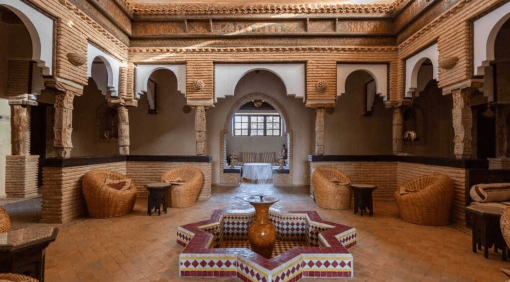 The magnificent central courtyard of a highly-rated riad in Taroudant