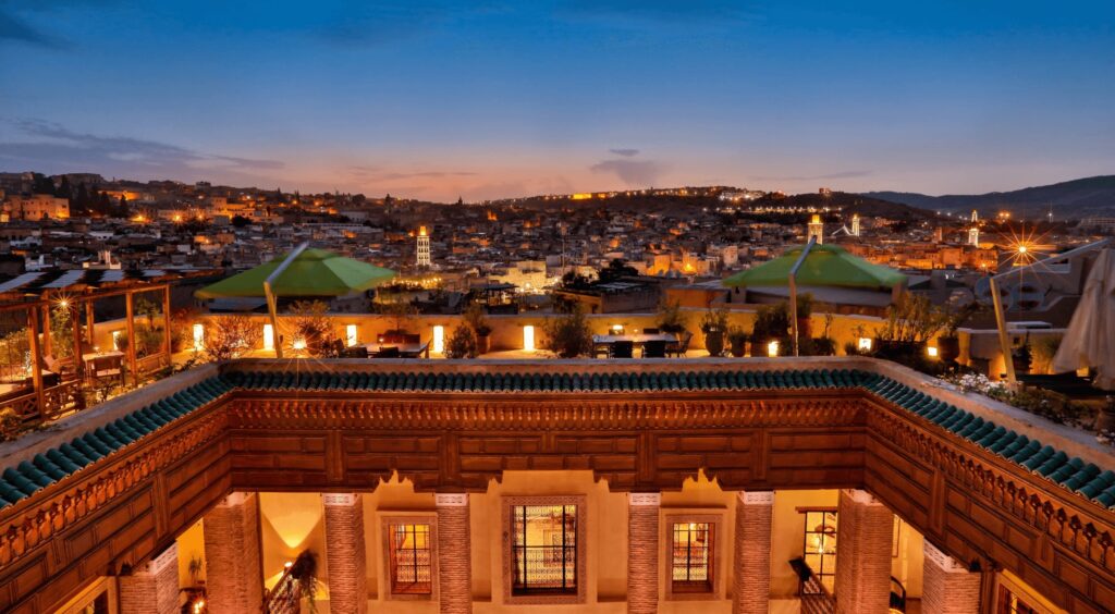Spectacular views across Fes from a luxury boutique riad hotel