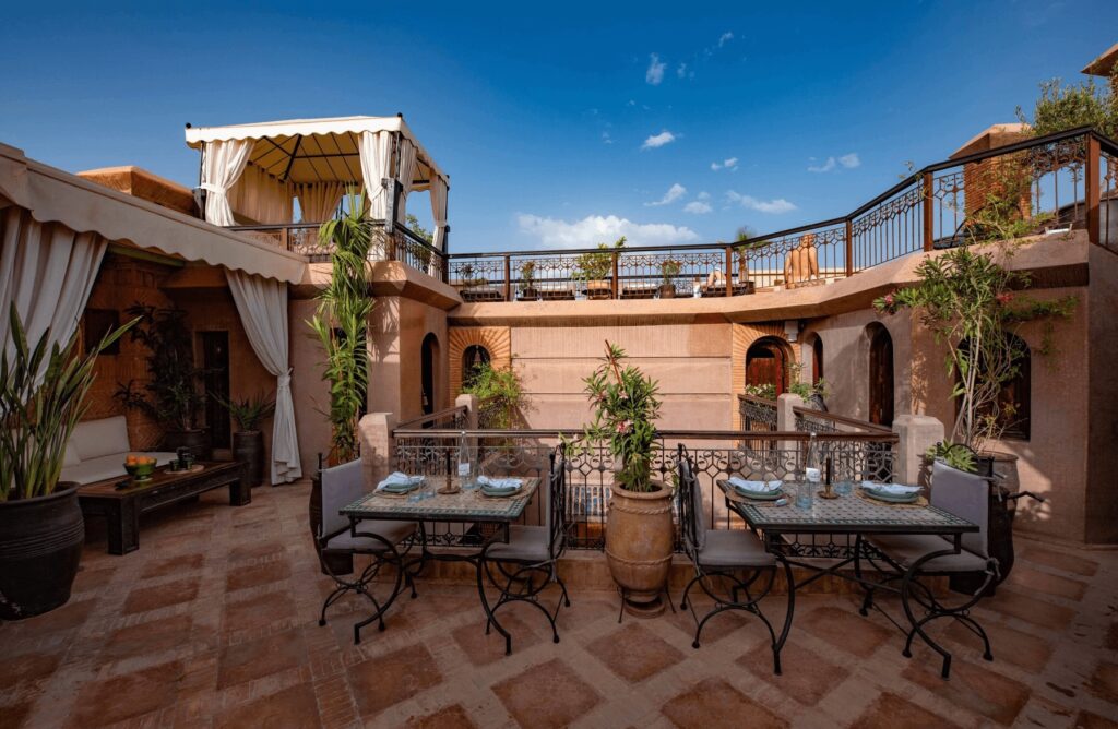 The multi-tiered terrace at one of the best adults-only riads in Marrakech for 2025
