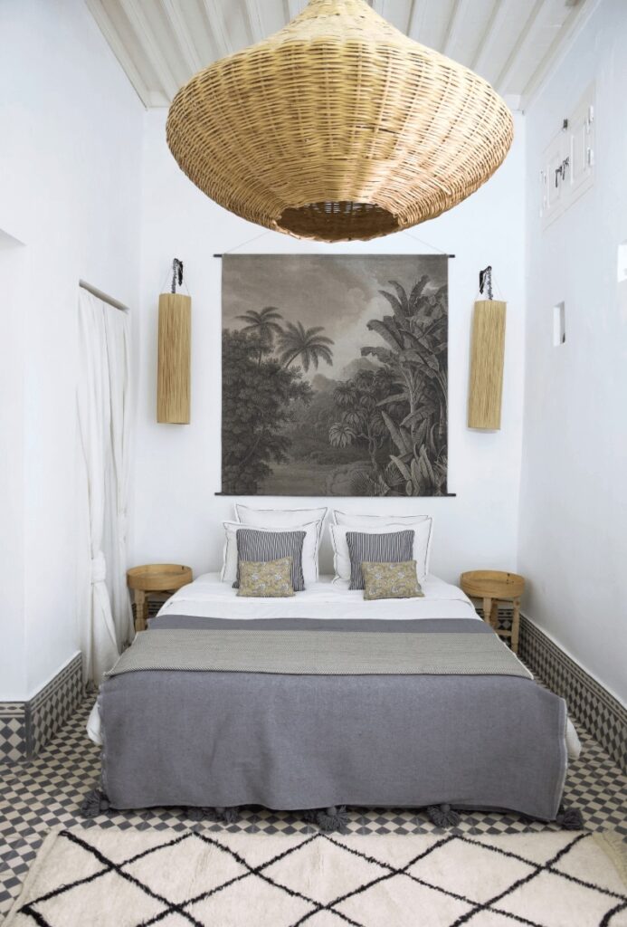 One of the uniquely styled rooms at Riad Lyon-Mogador in Essaouira