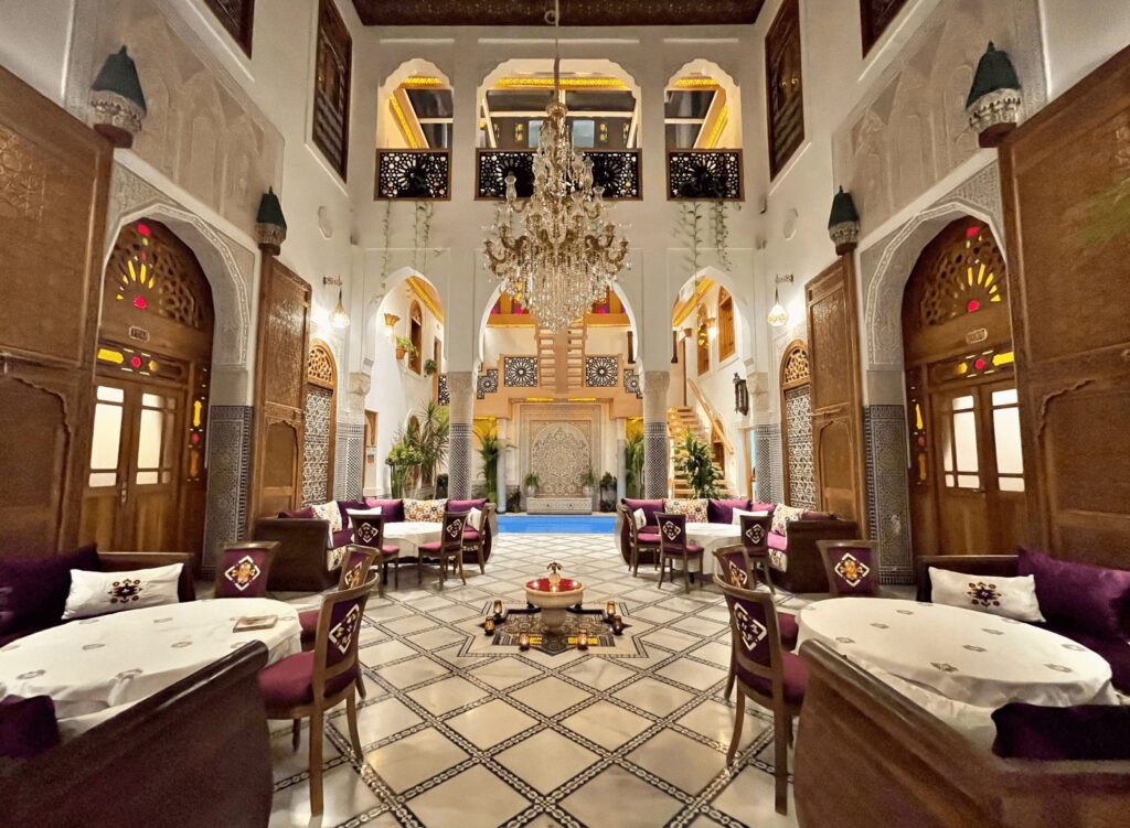 The opulently decorated interior courtyard of Riad Marjana Suites & Spa