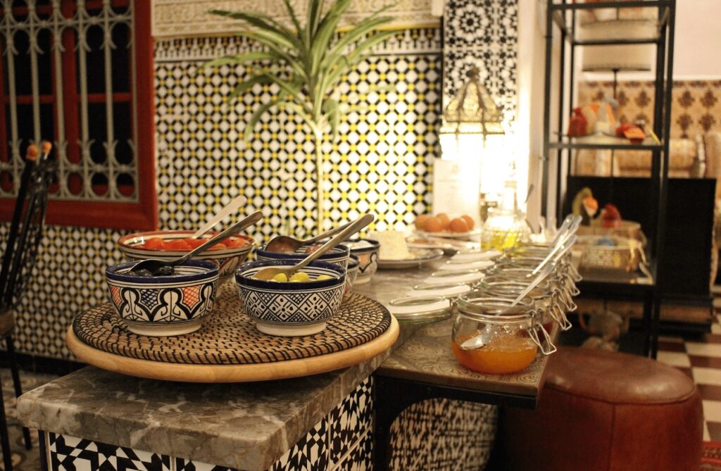 The breakfast buffet at Riad Meftaha, one of the best riads in Rabat