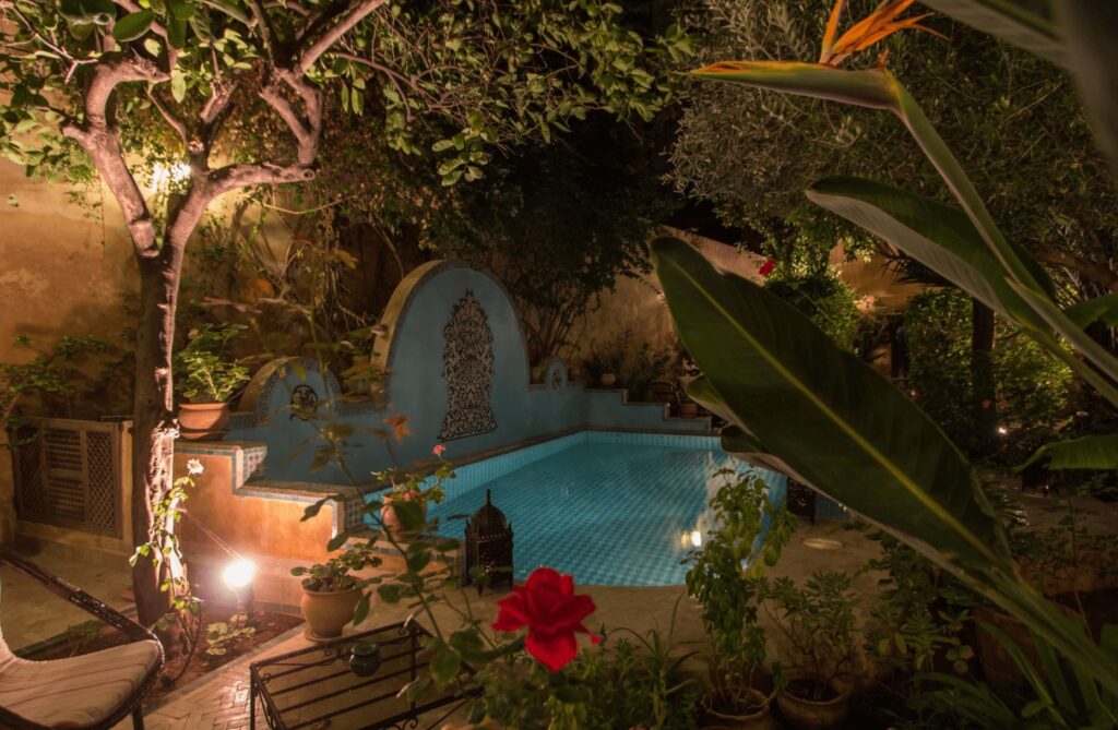 A courtyard pool at a budget riad in Fes