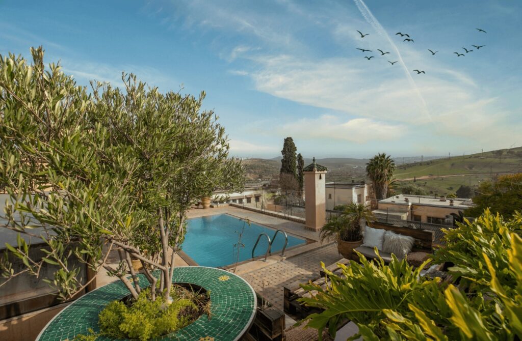 A rooftop pool at one of the best hotels in Fes