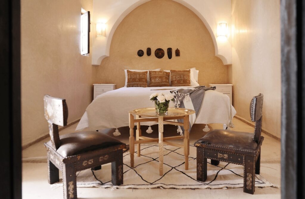One of the inviting rooms at Riad l'Oiseau du Paradis, one of the best riads in the Marrakech medina