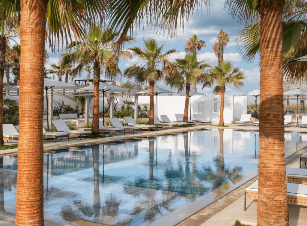 Palm trees frame the outdoor pool at the Sofitel Agadir Thalassa Sea & Spa, one of the best hotels in Agadir with a pool