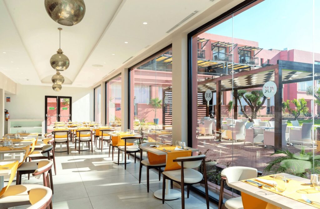 A light-filled dining area at the Tui Blue Medina Gardens all-inclusive hotel in Marrakech