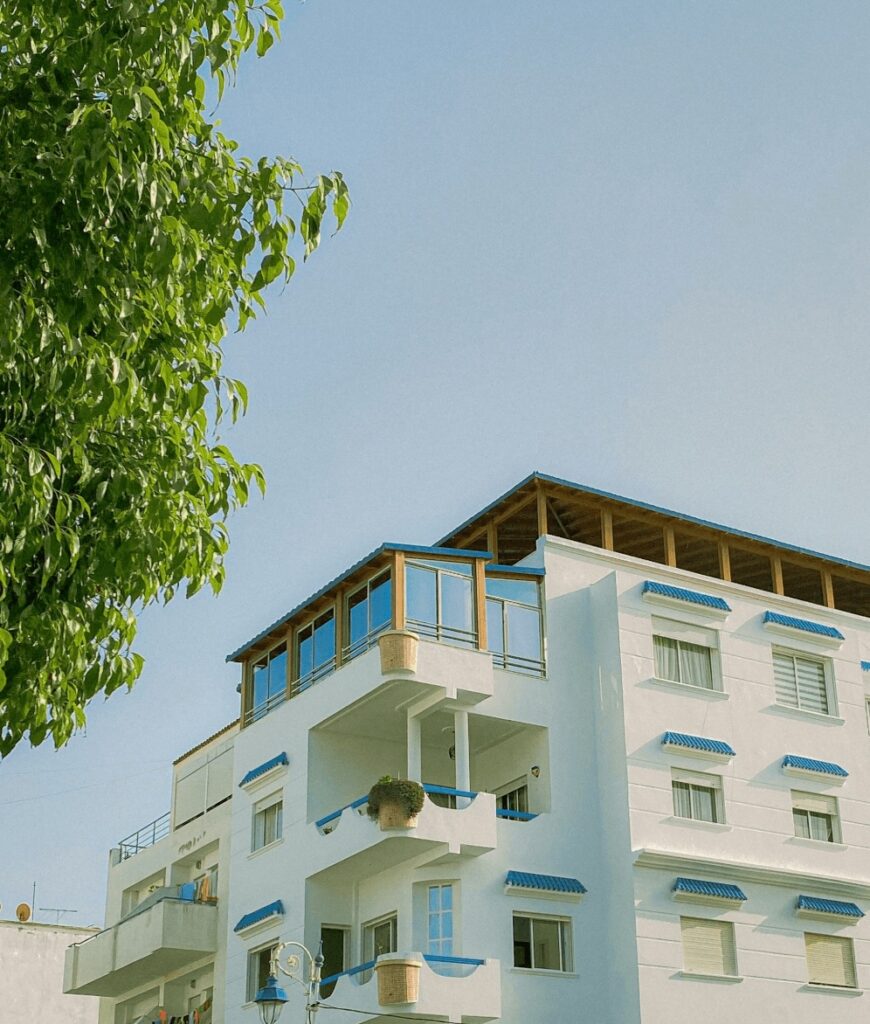 A whitewashed apartment building in Tetouan