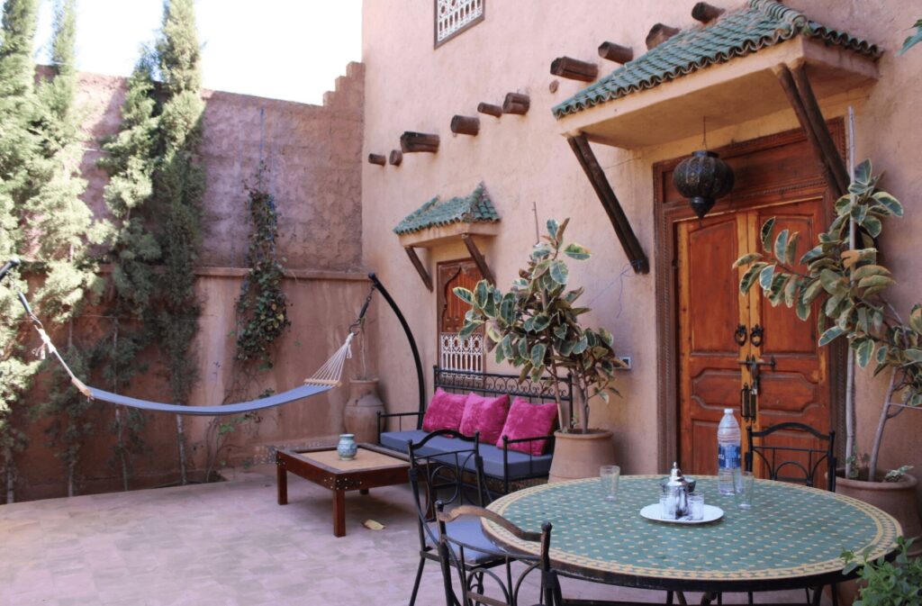 An outdoor patio at Villa Dalia - a luxury hotel near Ourika, Morocco