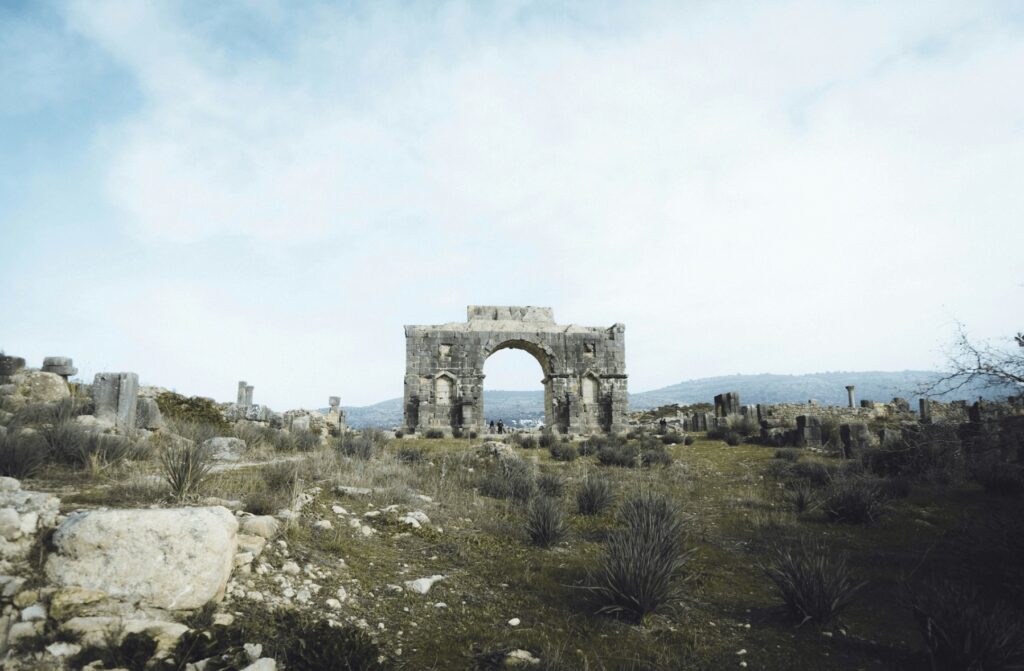 An arched ruin at the UNESCO World Heritage Site of Volubilis in Morocco