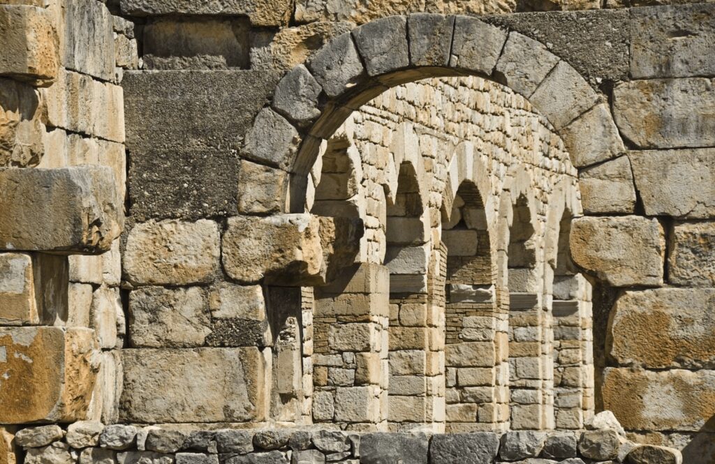 A close-up shot of one of the ruined buildings of Volubilis