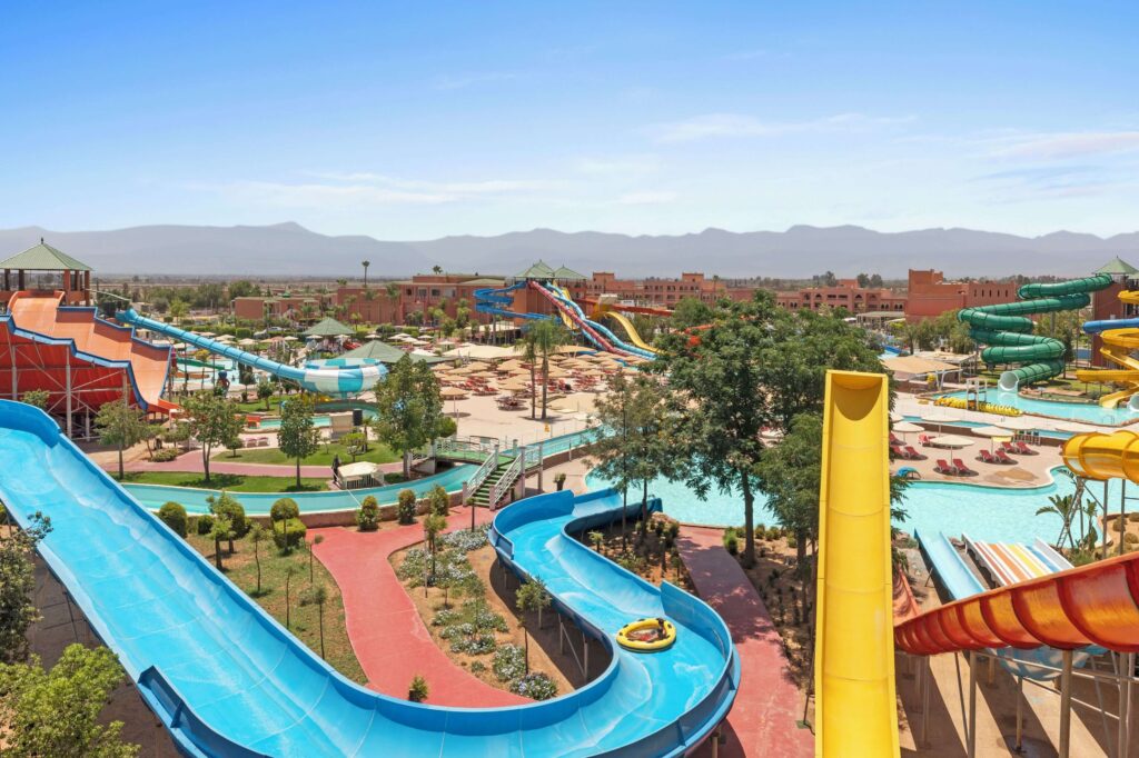 The expansive waterpark at the Pickalbatros Aqua Fun Club, one of the best all-inclusive family hotels in Marrakech