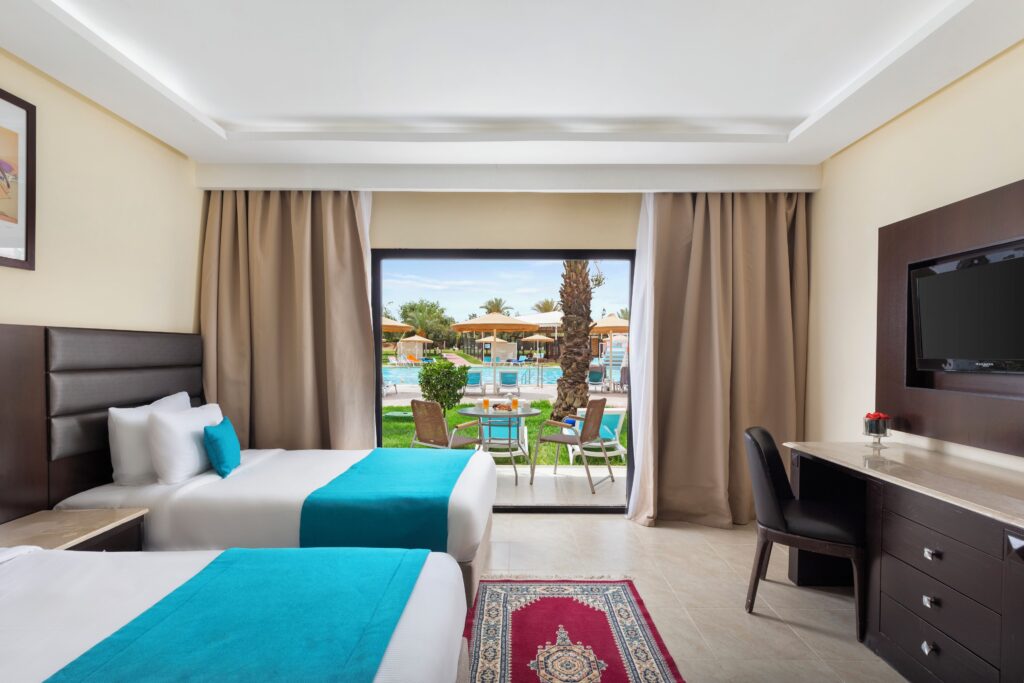 One of the family-friendly rooms at Pickalbatros Aqua Fun Club, an all-inclusive hotel in Marrakech