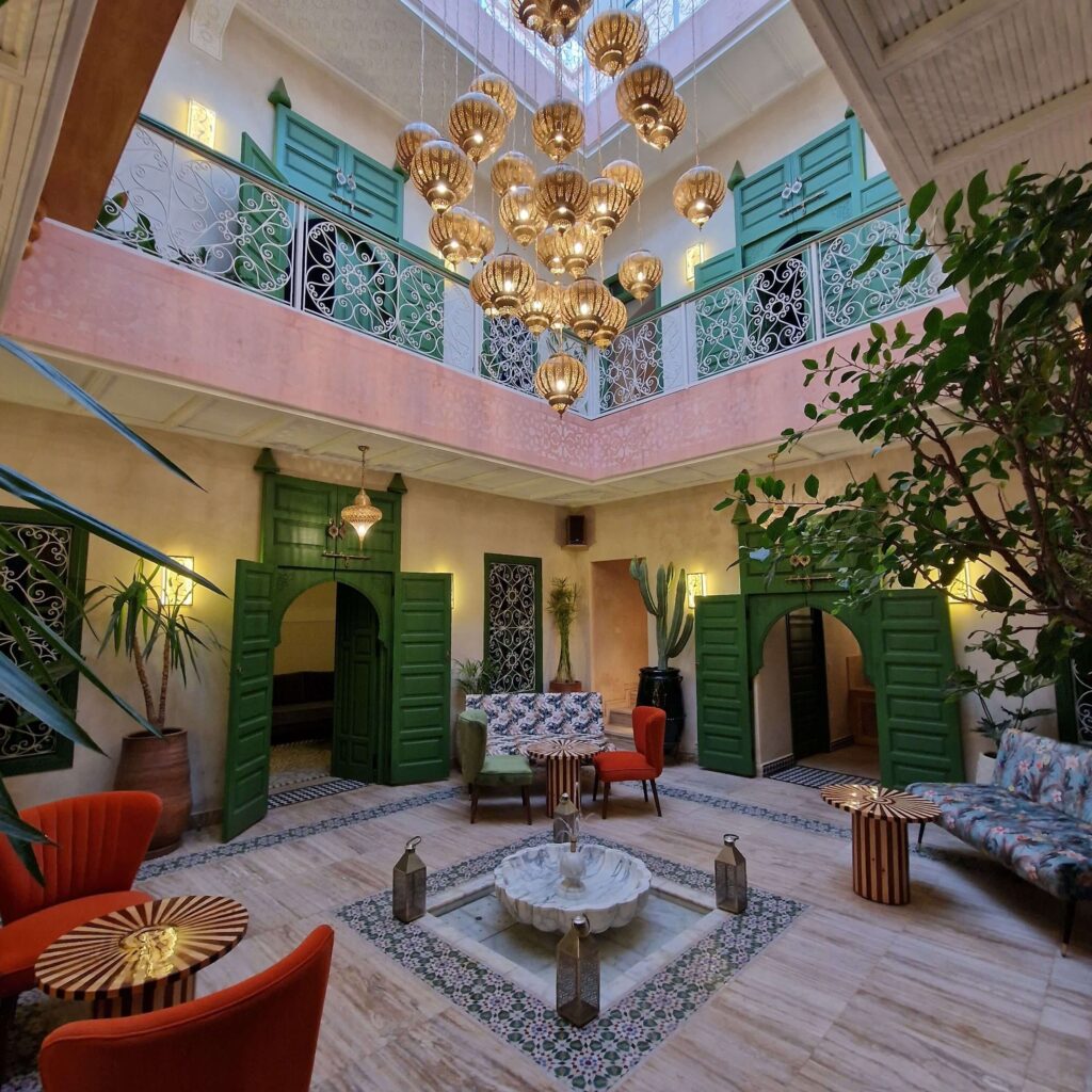 The colourful interior courtyard of Riad Contessa - one of the best family riads in Marrakech