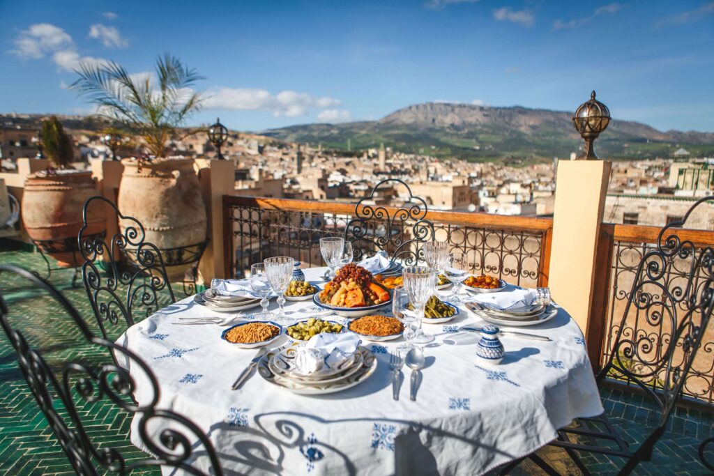 Breakfast with a view across the medina at one of the best family-friendly riads in Fes