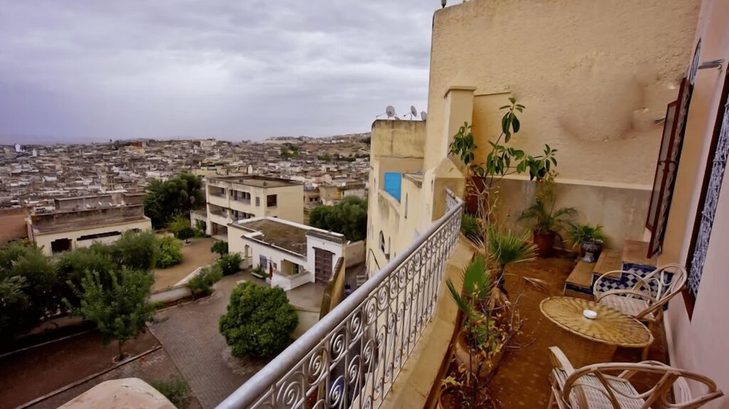 Views across the medina from a family-friendly suite at Riad Fes Palacete