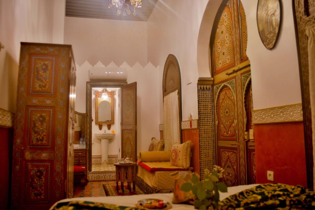 One of the traditionally decorated rooms at Riad Las Mil y una Noches, one of the best places to stay in Tetouan
