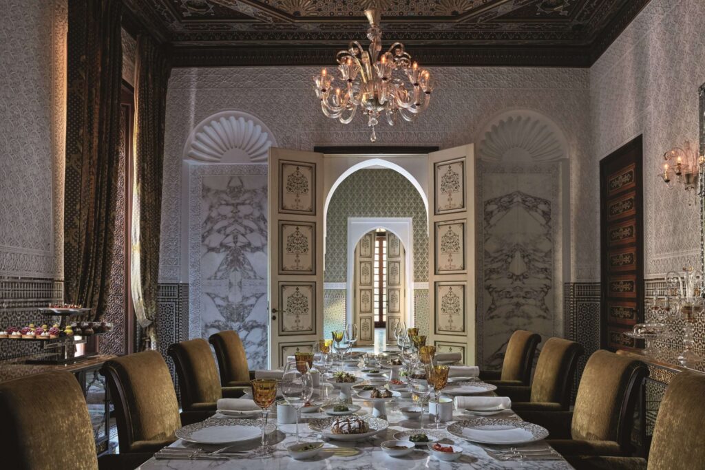 A lavish dining room at the Royal Mansour - one of the best 5-star hotels in Marrakech