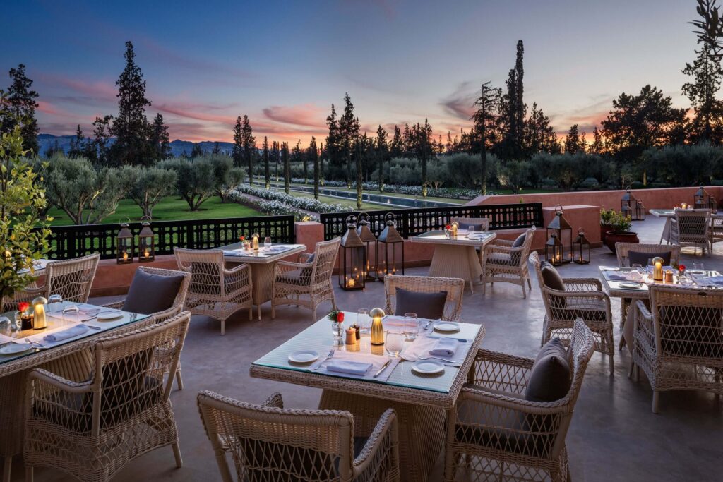 Dining alfresco at The Oberoi Marrakech, one of the city's best 5-star hotels