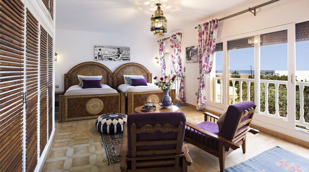 An elegant room at Villa Quieta, one of the best beachfront hotels in Essaouira